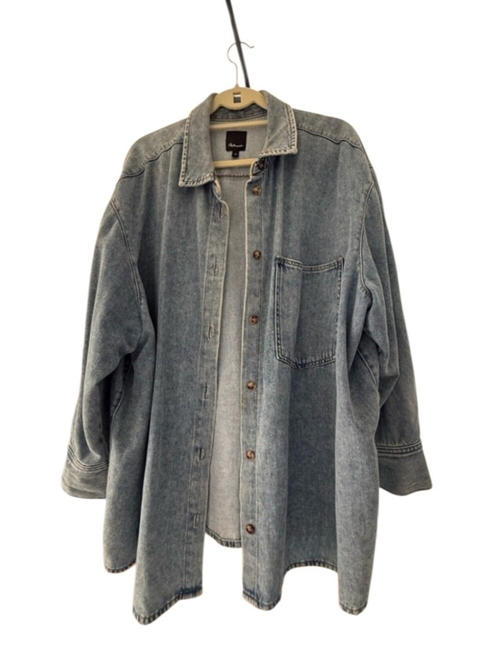 Oversized Washed Denim Jacket - Blue